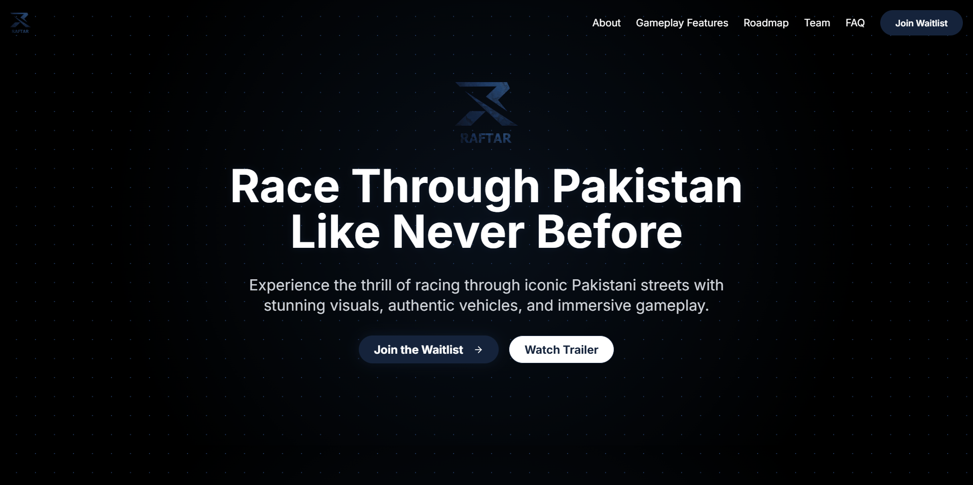 Raftar Landing Page - desktop screen 1