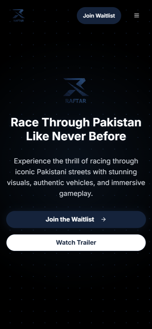 Raftar Landing Page - mobile screen 1