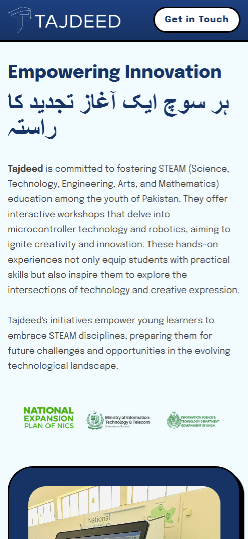 Tajdeed Landing Page - mobile screen 1