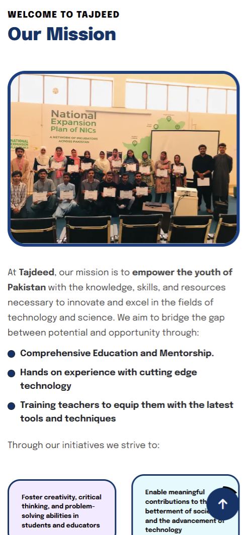 Tajdeed Landing Page - mobile screen 2